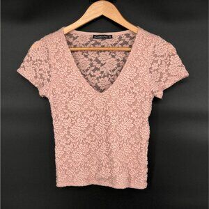 Abercrombie & Fitch Womens Lace Floral V-Neck Top XS Pink Going Out Top Coquette